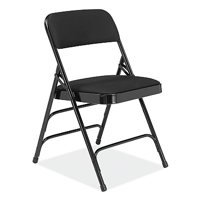 NPS 2300 Series Fabric Upholstered Triple Brace Premium Folding Chair, Supports Up to 500 lb, Midnight Black, 4/Carton (NPS2310)