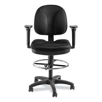 NPS Comfort Task Stool with Arms, Supports Up to 300 lb, 25.5" to 35.5" Seat Height, Black Seat, Black Back, Black Base (NPSCTSA)
