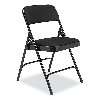 NPS 2200 Series Fabric Dual-Hinge Folding Chair, Supports 500 lb, Midnight Black Seat/Back, Black Base, 4/Carton (NPS2210)