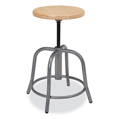 NPS 6800 Series Height Adjustable Wood Seat Swivel Stool, Supports Up to 300 lb, 19" to 25" Seat Height, Maple Seat, Gray Base (NPS6800W02)