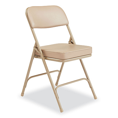 NPS 3200 Series 2" Vinyl Upholstered Double Hinge Folding Chair, Supports Up to 300lb, 18.5" Seat Height, Beige, 2/Carton (NPS3201)
