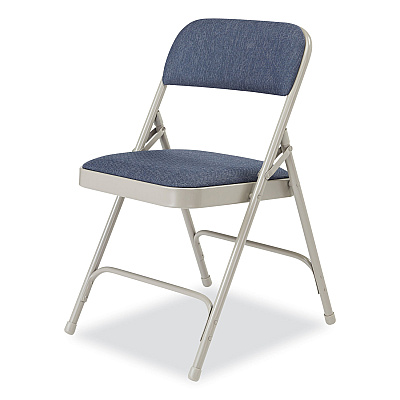 NPS 2200 Series Fabric Dual-Hinge Premium Folding Chair, Supports Up to 500 lb, Blue Seat, Blue Back, Gray Base, 4/Carton (NPS2205)
