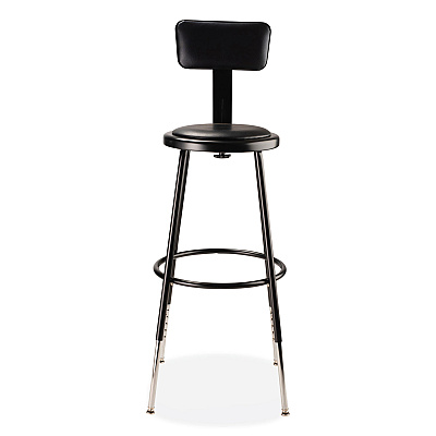 NPS 6400 Series Height Adj Heavy Duty Vinyl Steel Stool w/Backrest, Supports 300 lb, 25"-33" Seat Ht, Black (NPS6424HB10)