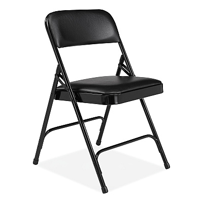 NPS 1200 Series Premium Vinyl Dual-Hinge Folding Chair, Supports Up to 500 lb, 17.75" Seat Height, Caviar Black, 4/Carton (NPS1210)