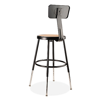 NPS 6200 Series 19" to 27" Height Adjustable Heavy-Duty Stool with Backrest, Supports Up to 500 lb, Masonite Seat/Black Base (NPS6218HB10)