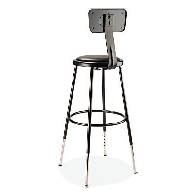 NPS 6400 Series Height Adj Heavy Duty Vinyl Steel Stool w/Backrest, Supports 300 lb, 25"-33" Seat Ht, Black (NPS6424HB10)