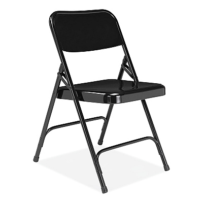 NPS 200 Series Premium All-Steel Double Hinge Folding Chair, Supports Up to 500 lb, 17.25" Seat Height, Black, 4/Carton (NPS210)