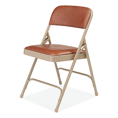 NPS 1200 Series Vinyl Dual-Hinge Folding Chair, Supports Up to 500 lb, Honey Brown Seat, Honey Brown Back, Beige Base, 4/Carton (NPS1203)