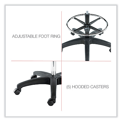 Alera Interval Series Swivel Task Stool, Supports Up to 275 lb, 23.93" to 34.53" Seat Height, Black Faux Leather (ALEIN4616)