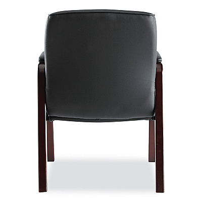 Alera Madaris Series Bonded Leather Guest Chair with Wood Trim Legs, 25.39" x 25.98" x 35.62", Black Seat/Back, Mahogany Base (ALEMA43ALS10M)