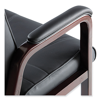 Alera Madaris Series Bonded Leather Guest Chair with Wood Trim Legs, 25.39" x 25.98" x 35.62", Black Seat/Back, Mahogany Base (ALEMA43ALS10M)