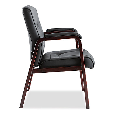 Alera Madaris Series Bonded Leather Guest Chair with Wood Trim Legs, 25.39" x 25.98" x 35.62", Black Seat/Back, Mahogany Base (ALEMA43ALS10M)