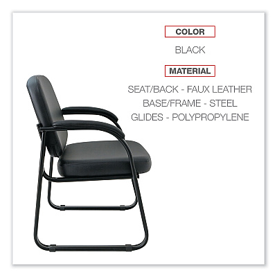Alera Genaro Series Faux Leather Half-Back Sled Base Guest Chair, 25" x 24.80" x 33.66", Black Seat, Black Back, Black Base (ALERL43C16)
