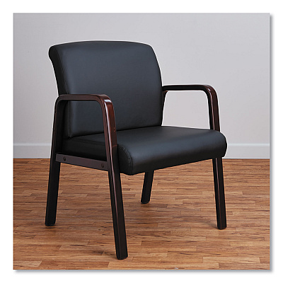 Alera Reception Lounge WL Series Guest Chair, 24.21" x 24.8" x 32.67", Black Seat, Black Back, Mahogany Base (ALERL4319M)