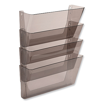 deflecto DocuPocket Stackable Four-Pocket Wall File, 4 Sections, Letter Size, 13" x 4", Smoke (DEF73402)