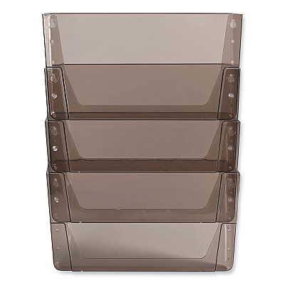 deflecto DocuPocket Stackable Four-Pocket Wall File, 4 Sections, Letter Size, 13" x 4", Smoke (DEF73402)
