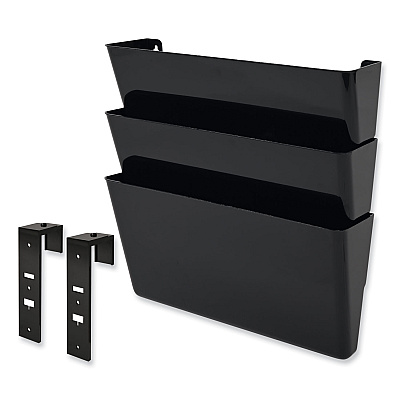 deflecto DocuPocket Stackable Three-Pocket Partition Wall File, 3 Sections, Letter Size, 13" x 4", Black (DEF73504)