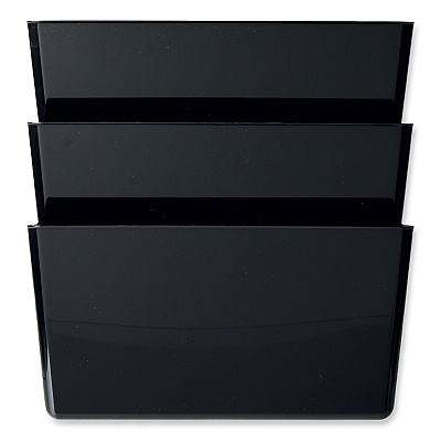 deflecto DocuPocket Stackable Three-Pocket Partition Wall File, 3 Sections, Letter Size, 13" x 4", Black (DEF73504)