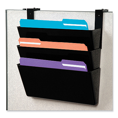 deflecto DocuPocket Stackable Three-Pocket Partition Wall File, 3 Sections, Letter Size, 13" x 4", Black (DEF73504)