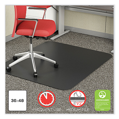 deflecto SuperMat Frequent Use Chair Mat for Medium Pile Carpet, 36 x 48, Rectangular, Black (DEFCM14142BLK)