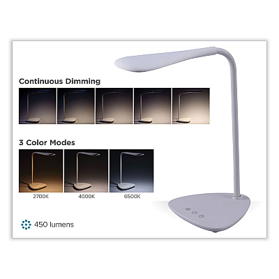 BLACK+DECKER Battery LED Dimmable Desk Lamp with Adjustable Color Temperature, 12.6" High, White (VLED1820BD)