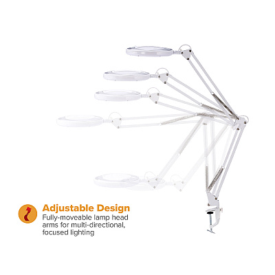 BLACK+DECKER PureOptics LED Magnifying Dimmable Desk Lamp with Clamp Mount, 17" High, White (VLED600)