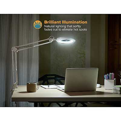 BLACK+DECKER PureOptics LED Magnifying Dimmable Desk Lamp with Clamp Mount, 17" High, White (VLED600)