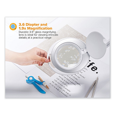 BLACK+DECKER PureOptics LED Magnifying Dimmable Desk Lamp with Clamp Mount, 17" High, White (VLED600)