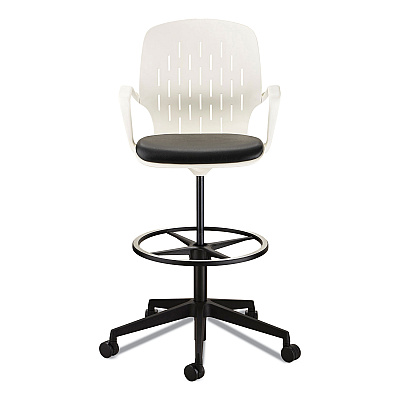 Safco Shell Extended-Height Chair, Supports Up to 275 lb, 22" to 32" Seat Height, Black/White Seat, White Back, Black Base (SAF7014WH)