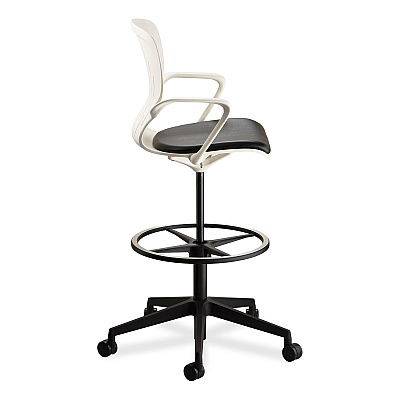 Safco Shell Extended-Height Chair, Supports Up to 275 lb, 22" to 32" Seat Height, Black/White Seat, White Back, Black Base (SAF7014WH)
