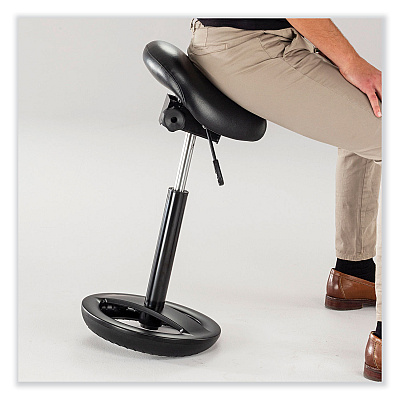 Safco Twixt Extended-Height Saddle Seat Stool, Backless, Supports Up to 300 lb, 22.9" to 32.7" Seat Height, Black Seat (SAF3006BV)