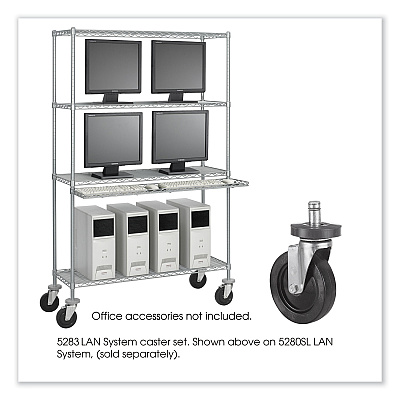 Caster Kit for Safco Task Master Industrial Shelving Units, Black, 4/Set (2 Locking) (SAF5283)