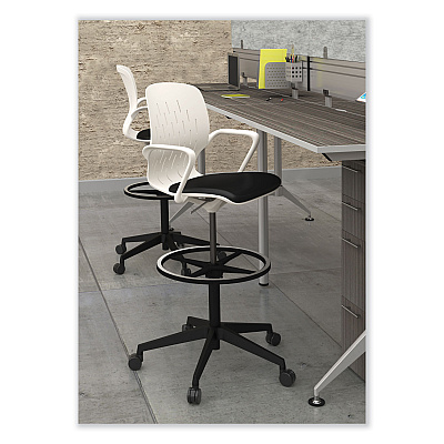 Safco Shell Extended-Height Chair, Supports Up to 275 lb, 22" to 32" Seat Height, Black/White Seat, White Back, Black Base (SAF7014WH)