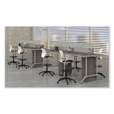 Safco Shell Extended-Height Chair, Supports Up to 275 lb, 22" to 32" Seat Height, Black/White Seat, White Back, Black Base (SAF7014WH)