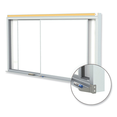 Ghent Horizontal Sliding Porcelain Magnetic Whiteboard, 96 x 48, White Surface, Satin Aluminum Frame (GHEHSM248)