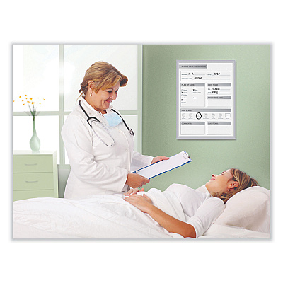 Ghent Hospital Magnetic Whiteboard, 18.5 x 24.5, White/Blue Surface, Satin Aluminum Frame (GHEGRPM311H18)