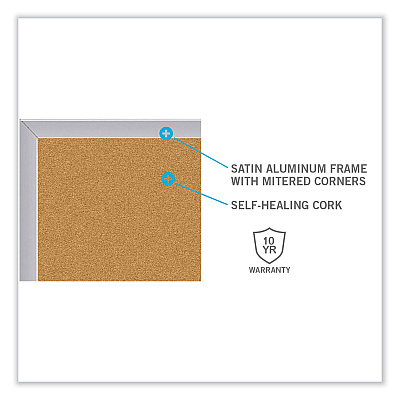 Ghent Aluminum-Frame Natural Corkboard, 46.5 x 36, Tan Surface, Satin Aluminum Frame (GHE13341)