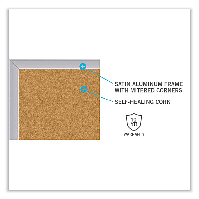 Ghent Aluminum-Frame Natural Corkboard, 96.5 x 48.5, Tan Surface, Satin Aluminum Frame (GHEAK48)
