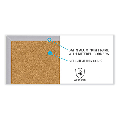 Ghent Aluminum-Frame Natural Corkboard, 72.5 x 48.5, Tan Surface, Satin Aluminum Frame (GHEAK46)