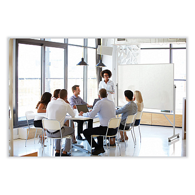Ghent Reversible Magnetic Porcelain Whiteboard with Satin Aluminum Frame, 77.25 x 78.13, White Surface (GHEARM1M146)