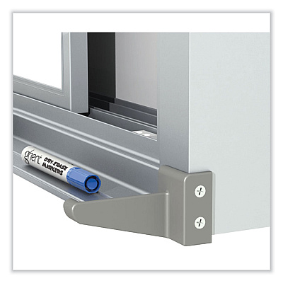 Ghent Horizontal Sliding Porcelain Magnetic Whiteboard, 96 x 48, White Surface, Satin Aluminum Frame (GHEHSM248)