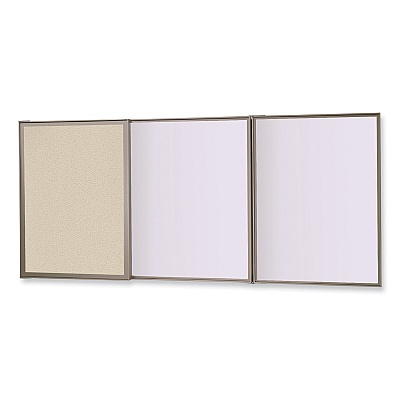 Ghent VisuALL PC Whiteboard Cabinet, Beige Fabric Bulletin Board Exterior Doors, 36 x 24, Aluminum Frame (GHE41300)