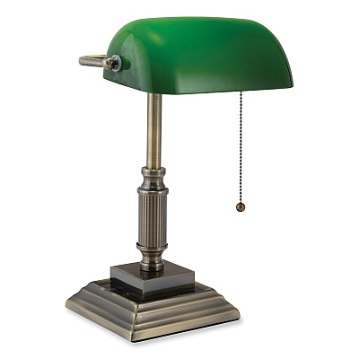 V-Light LED Bankers Lamp with Green Shade, Candlestick Neck, 14.75" High, Antique Bronze (VLU9VS688029AB)