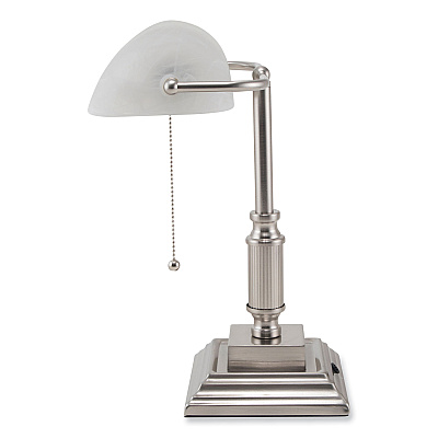 V-Light LED Bankers Lamp with Frosted Shade, 14.75" High, Brushed Nickel (VLU8VS688029BN)