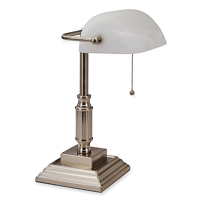 V-Light LED Bankers Lamp with Frosted Shade, 14.75" High, Brushed Nickel (VLU8VS688029BN)