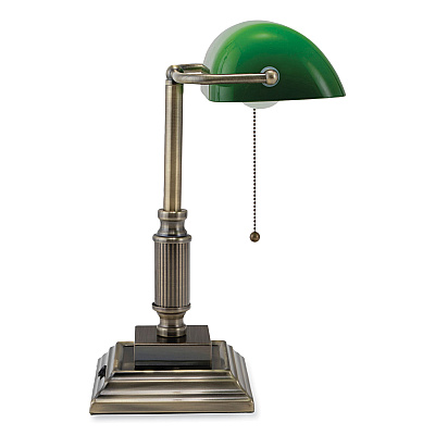 V-Light LED Bankers Lamp with Green Shade, Candlestick Neck, 14.75" High, Antique Bronze (VLU9VS688029AB)