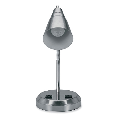 V-Light LED Gooseneck Desk Lamp with Charging Outlets, Gooseneck,15" High, Brushed Steel (VLUVS20105BN)