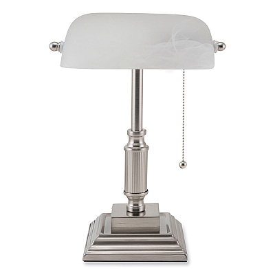 V-Light LED Bankers Lamp with Frosted Shade, 14.75" High, Brushed Nickel (VLU8VS688029BN)