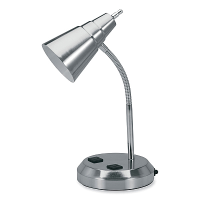 V-Light LED Gooseneck Desk Lamp with Charging Outlets, Gooseneck,15" High, Brushed Steel (VLUVS20105BN)