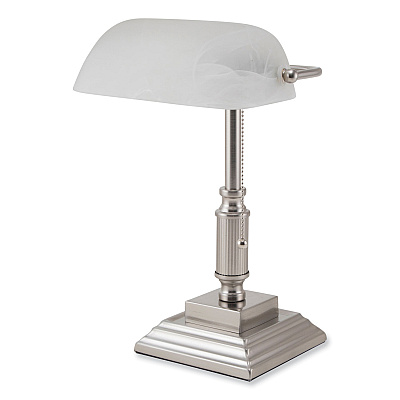 V-Light LED Bankers Lamp with Frosted Shade, 14.75" High, Brushed Nickel (VLU8VS688029BN)